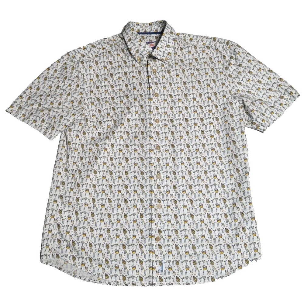 JOHNNIE-O HANGIN' OUT BARKLEY Men Small Pineapple Tropical Drinks Geo Shirt